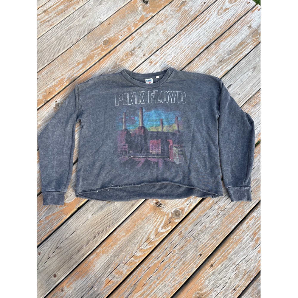 Junk Food Pink Floyd Animals Graphic Cropped Sweatshirt Womens M Charcoal Grey